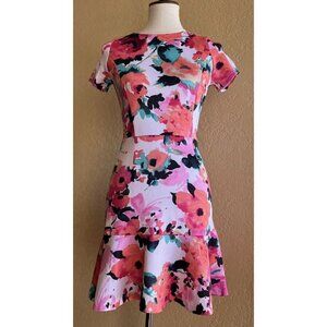 Love...ady Pink Floral Short Sleeve Ruffle Sheath Dress Size S NWOT